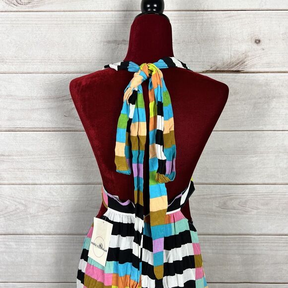 NWT Mara Hoffman Sleeveless Wrap Halter Striped Multicolor Maxi Dress Sz 4 - Picture 6 of 16